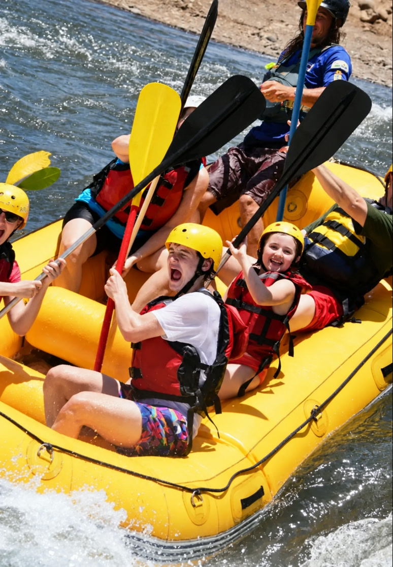 Travelers enjoying a white water rafting trip